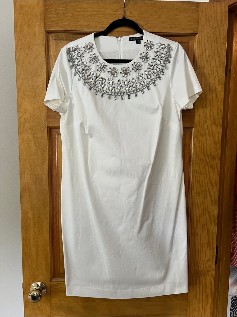 Brooks Brothers White Mini Dress with Silver Crystal Collar